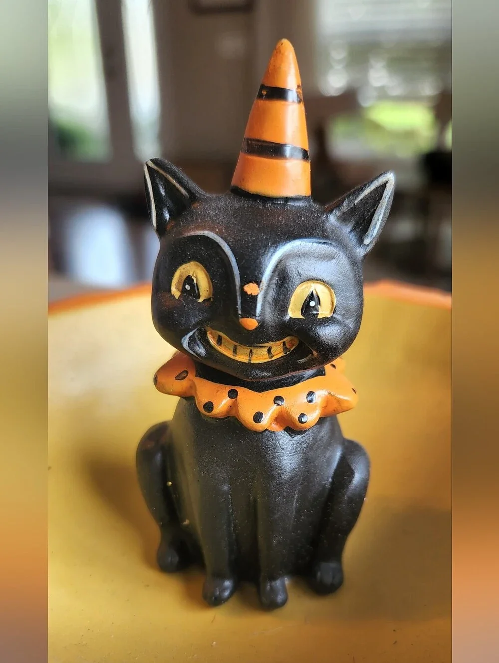 Johanna Parker HALLOWEEN Black Cat In JOL Pedestal Treat BOWL 6.75” Decoration